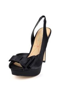 Pour La Victoire Joya Black Satin La Soir Sandals Pump Shoes Peep Toe