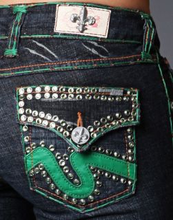 Laguna Beach Jeans Womens Green w 2G Crystals Choose One Bootcut