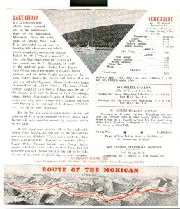 1950s Lake George NY Cruises on M V Mohican Brochure with Schedule