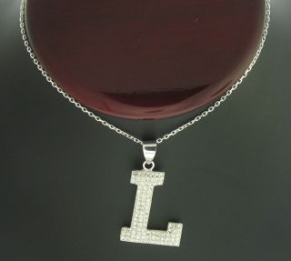 Sterling Silver Letter Initial Pendant Crystal Stones
