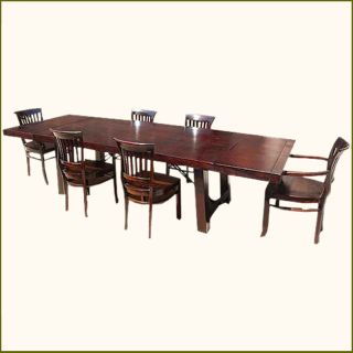 Solid Wood 7 Pc Large Dining Table & Chairs Set w Extension Rustic