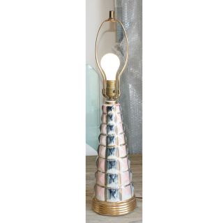 Vintage Ceramic Table Lamp 2 Tier Fiberglass Shade
