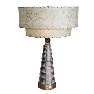 Vintage Ceramic Table Lamp 2 Tier Fiberglass Shade