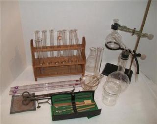 Large Lot of LAB EQUIPMENT   Test Tubes, Thermometers, Flasks, Mortar