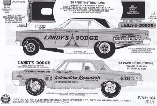 Dick Landy Dodge Double Sheet NHRA Drag Decals 1184