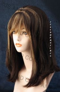 100 Human Hair Brown Gold Mix Wig Wigs Bangs Mola 14BT