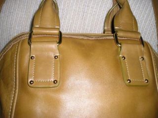 Kate Landry Golden Mustard Brown Leather Shopper Tote Bowler Purse Bag
