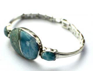 Deep Blue Larimar Chinese Jade Sterling Silver Bracelet 7