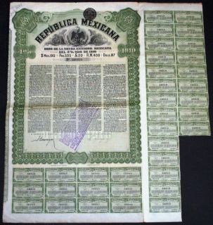 1910 Republica Mexicana Mexican Exterior Gold Bond