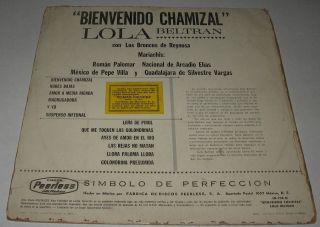 LOLA BELTRAN   BIENVENIDO CHAMIZAL   MEXICAN LP mariachi LOS BRONCOS