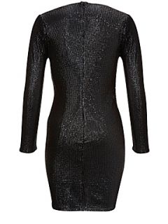 French Connection Alexis sequin jersey long sleeved v neck dress Navy   House of Fraser