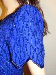 NEW Vtg Laurence Kazar Blue Silk Dress Evening Party Sequin Size: M