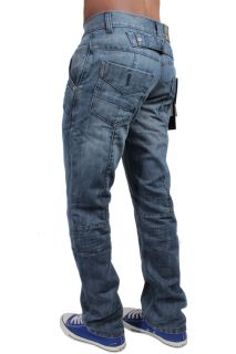Mens Designer Branded Enzo Straight Leg Mid Stone Wash Jeans EZ109