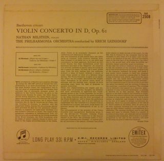 2508 T s ED1 Beethoven Violin Concerto Milstein Leinsdorf NMNM