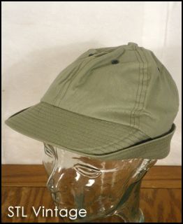 vtg 70s lt olive KHAKI TWILL / CANVAS HUNTING HAT CAP sherlock holmes