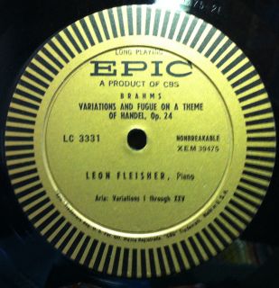 Piano LEON FLEISHER brahms variations & fugue LP VG+ LC 3331 EPIC Gold