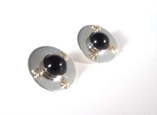 Leonore Doskow Onyx Sterling 14k YG Star Round Earrings Gift Boxed