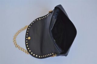 Leo Luca Leoluca Black Leather Hobo Gold Studded Chain Handbag