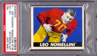 1948 Leaf #52 Leo Nomellini Rookie HOF Blue Background, Maroon Jersey