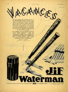 1934 Ad French Jif Waterman Fountain Pen Lithograph Bathing Suits