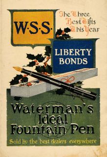 1918 Ad Liberty Bonds Watermans Fountain Pen Writing   ORIGINAL