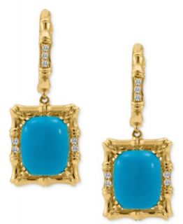 14k Gold Earrings, Turquoise (8 10 mm) and White Sapphire Accent Drop