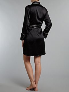 Julianne Jeanne silk short robe contrast piping Black   