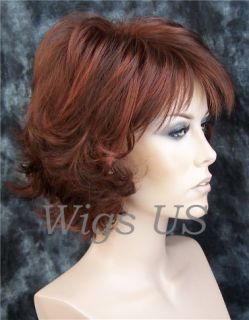 Wigs Deep Auburn with Copper Choppy Layers Short Flip Wig