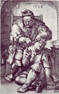 The Surgeon and the Peasant, engraved by Lucas van Leyden, 1524