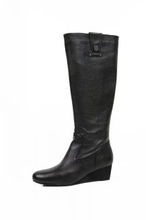Libby Edelman Womens Paula Black Knee High Zip Wedge Boots 8 5 $169