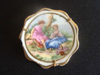 Vintage Signed Limoges France Miniature Plate Pin Brooch