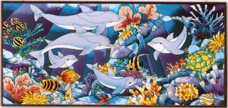 * UNDERWATER SEA SPECTACULAR SEA LIFE CORAL FISH 17x37 GLASS PANEL