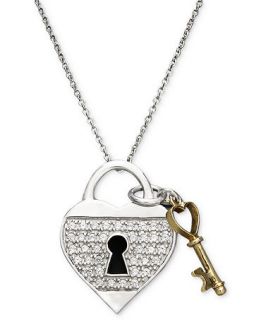 Diamond Pendant, 18k Gold and Sterling Silver Diamond Lock and Key (1