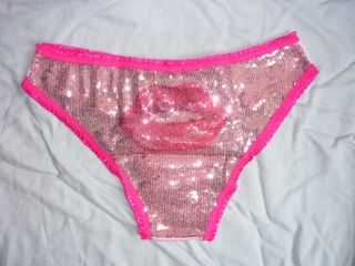 Victorias Secret SLT Pink Red Lips Sequin Bling Hiphugger Panty Small