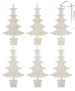 Holiday Lane Christmas Ornaments, Set of 6 White Glittered Trees