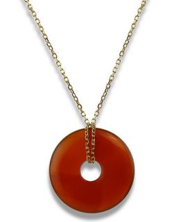 14k Gold Necklace, Orange Agate Open Circle Pendant (25mm)   Necklaces