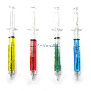 Red Novelty Liquid Syringe Ballpoint Blue Ink Pen Stationery Medical
