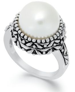Sterling Silver Ring, Cultured Freshwater Pearl Button Ring (11 12mm)