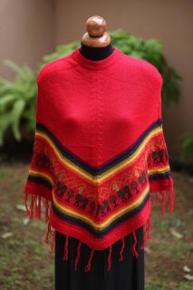Soft Alpaca Wool Wrap Poncho Llamas Sweater Sz Size M Red