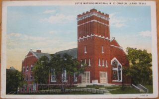 1934 Postcard Lutie Watkins Methodist Church Llano TX