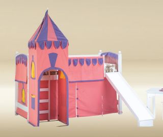 New White Wood Princess Castle Slide Tent Loft Bunk Bed