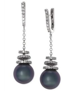 Earrings, 14k White Gold Cultured Tahitian Pearl and Diamond (3/4 ct