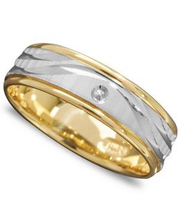 Mens 14k Gold and 14k White Gold Ring, Wave Engraved Band   Rings