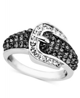 Sterling Silver Ring, Black and White Diamond Heart Buckle Ring (3/4