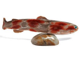 Zuni Salmon Fetish – Shell w Inlay – Lloyd Tsalabutie