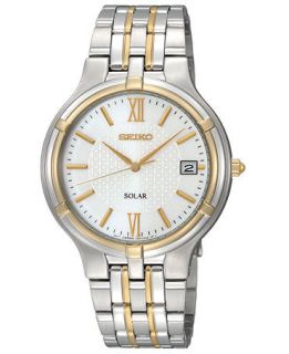 Seiko Watch, Mens Solar Two Tone Bracelet 37mm SNE066   All Watches