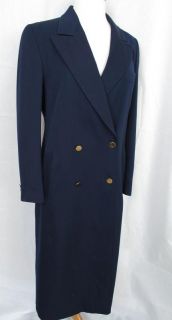 Louis Feraud Vintage Overcoat Navy Blue Brass Buttons Wool Blend 38 US