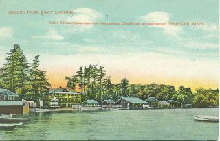 Webster Beacon Park Boat Landing MA 1910 Postcard Long Name Lake