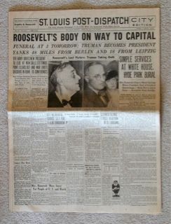 St Louis Post Dispatch April 13 1945 Death of FDR