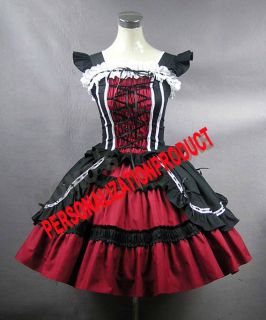 Victorian Gothic Lolita Cotton Burgundy Ball Gown Cosplay Dress